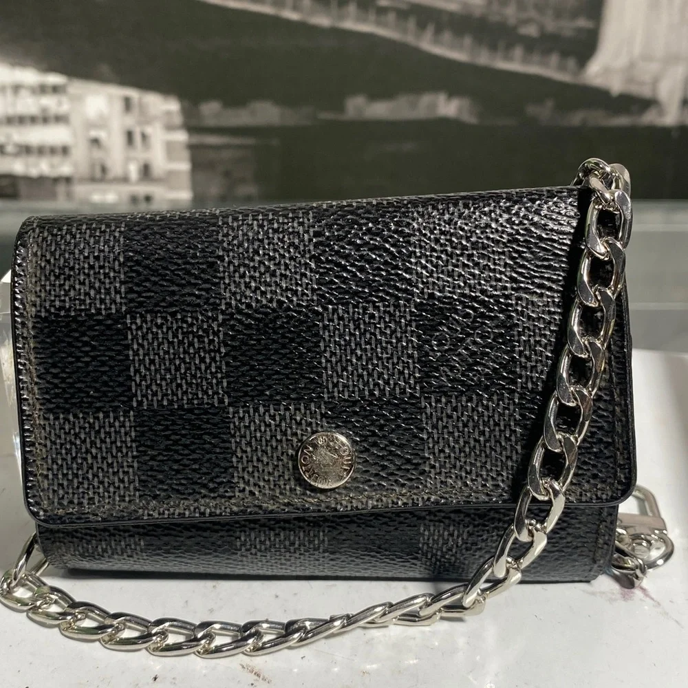 Authentic Louis Vuitton Black Damier Graphite Key Pouch